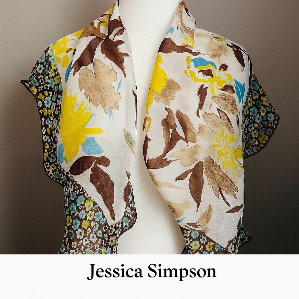 Jessica Simpson 100% Silk Floral Scarf